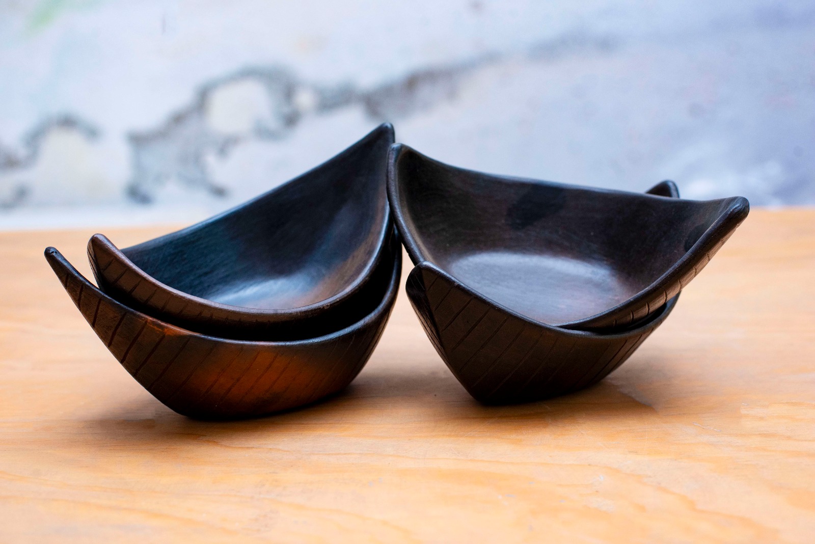 Obsidian Smoke Artisan Ceramic Boats