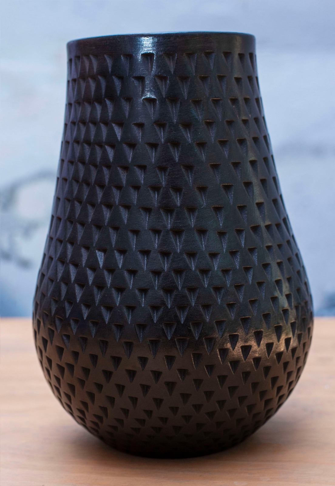 Obsidian Geometric Artisan Reduction-Fired Vase