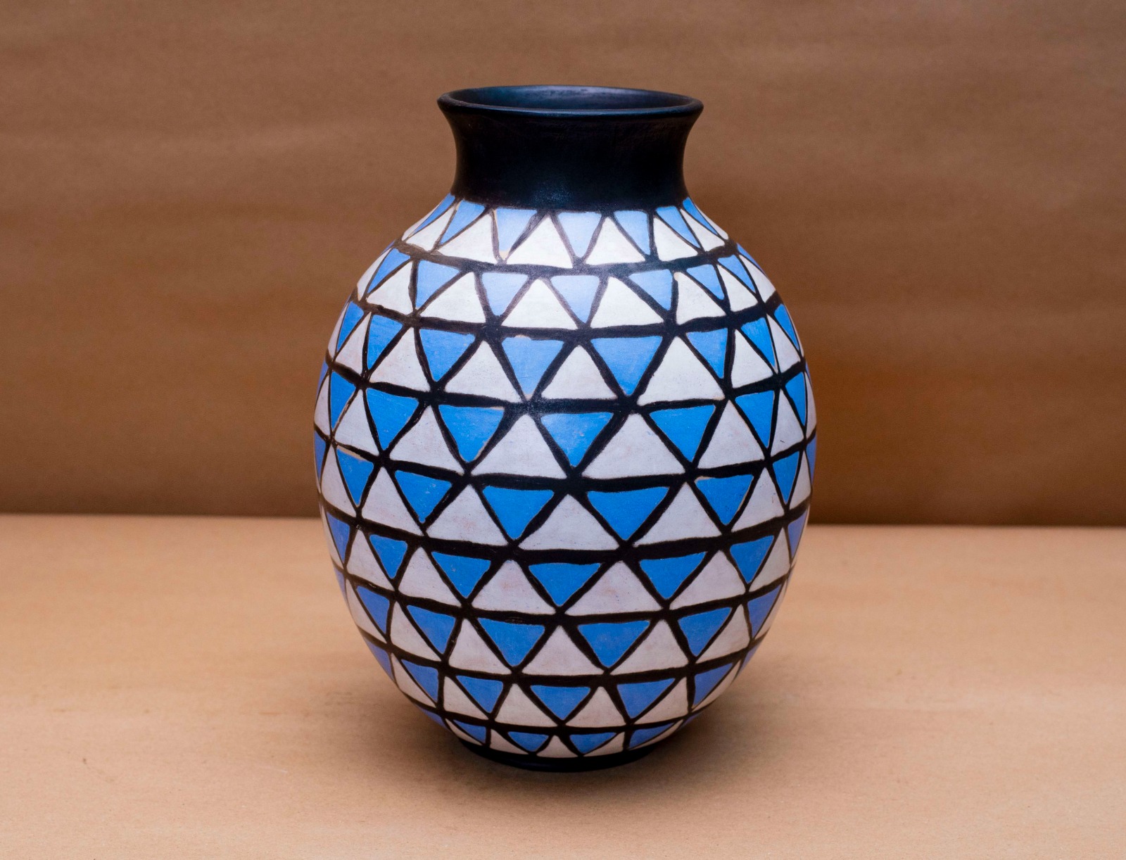 Ocean Blue Mosaic Triangle Artisan Flower Vase
