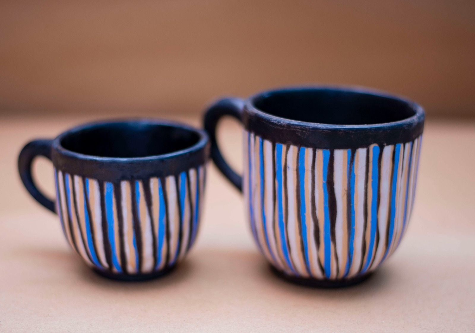 Azure Stripes Artisan Large & Medium Cup Set