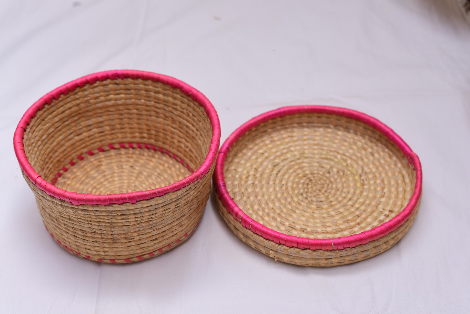 Woven Cylindrical Keepsake Box with Flat Lid
