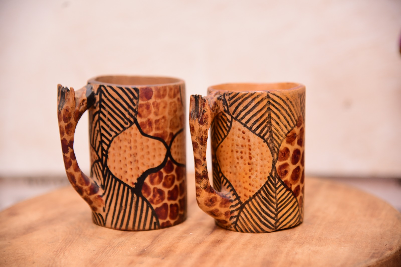 Savannah Prowl Hand-Carved Wooden Mugs