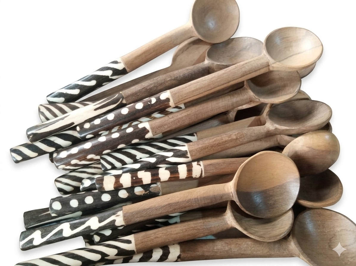 Rwenzori Heritage Hand-Carved Bone-Inlay Spoons
