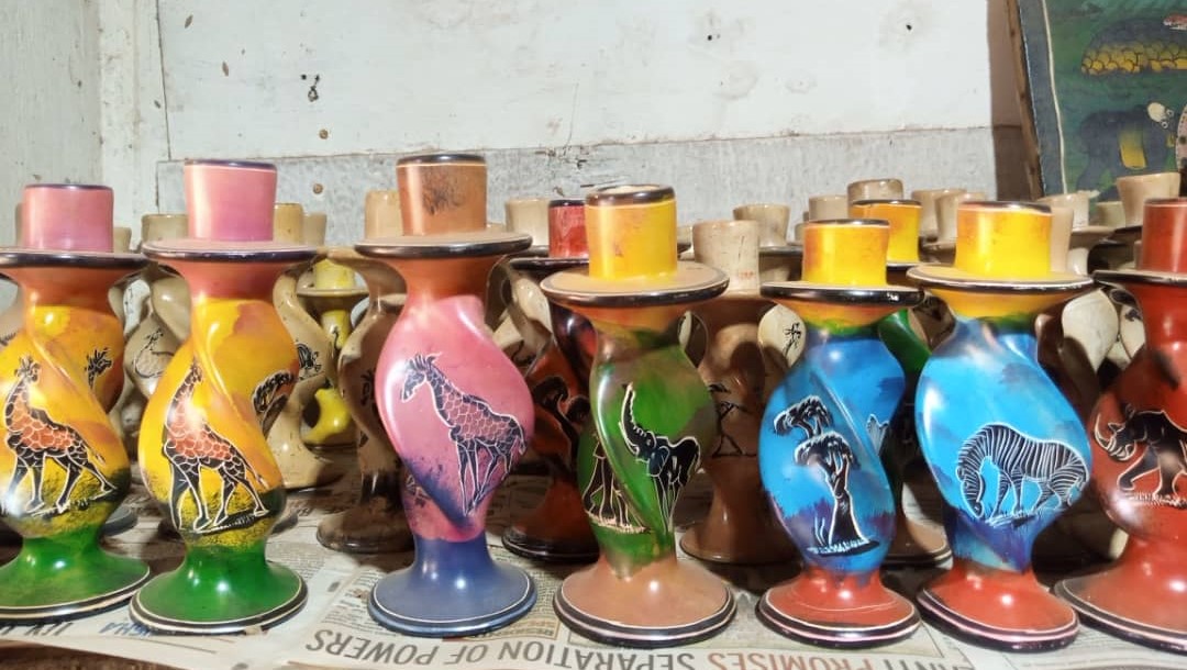 Paired Spiral Hand-Painted Candle Holders