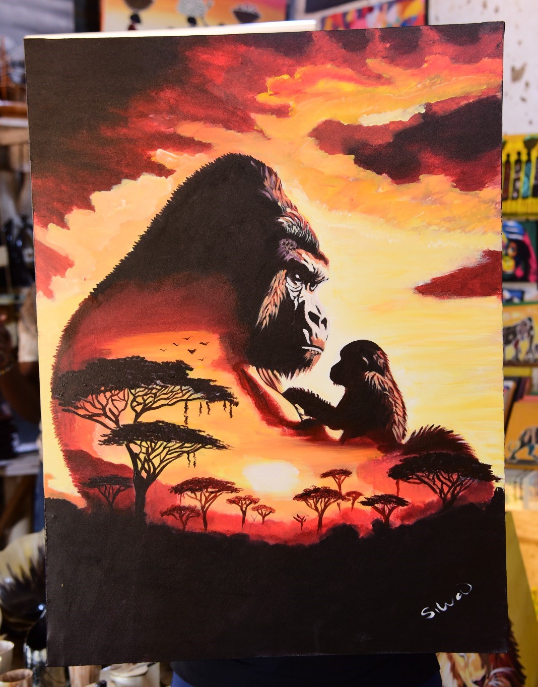 Bwindi Guardians Original Acrylic Silhouette Painting