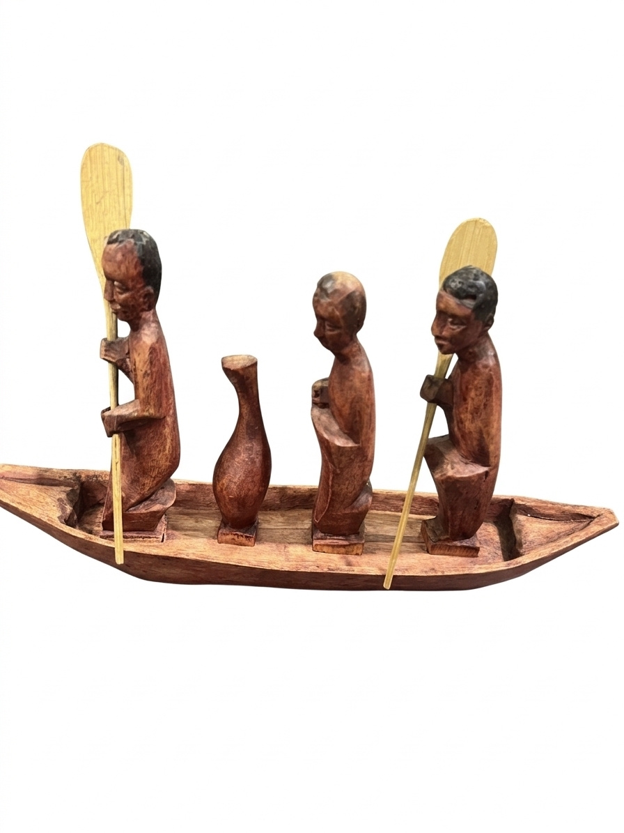 Hand-Carved Traditional Ugandan Wooden Boatman Figurine
