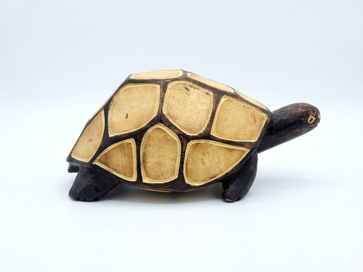 Mosaic Hand-Carved Wooden Tortoise