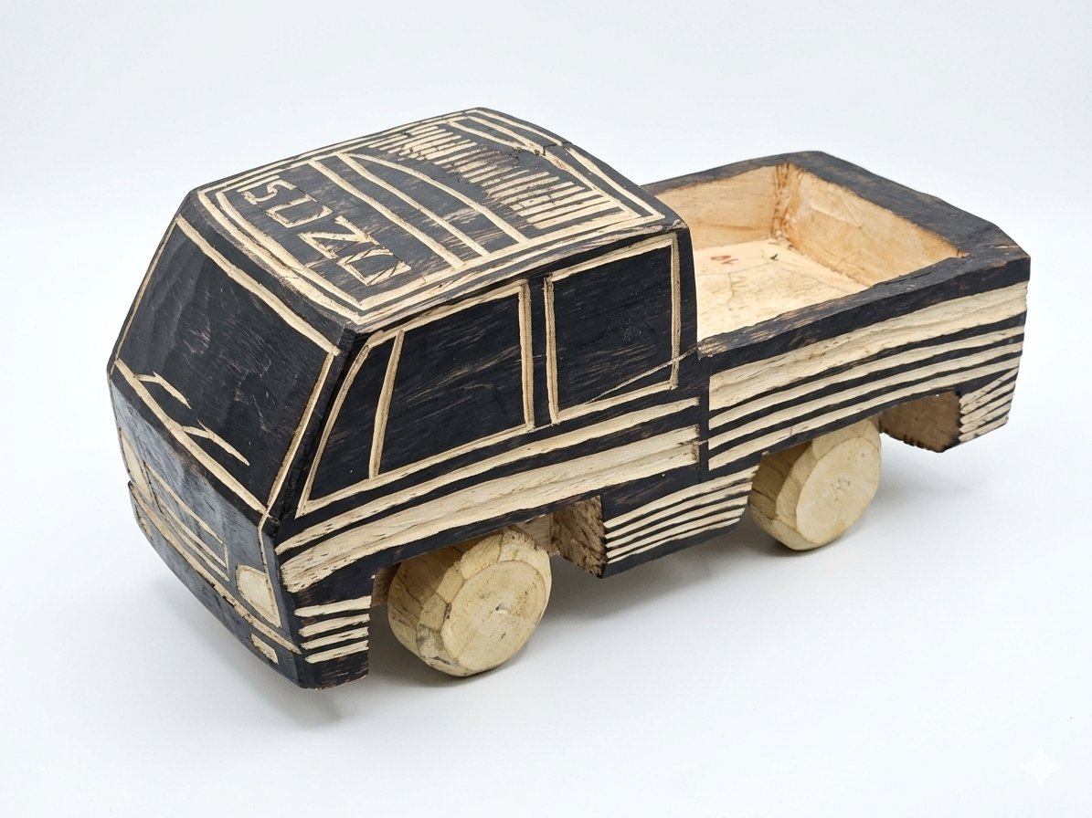 Hand-Carved Wooden Toy Isuzu Truck