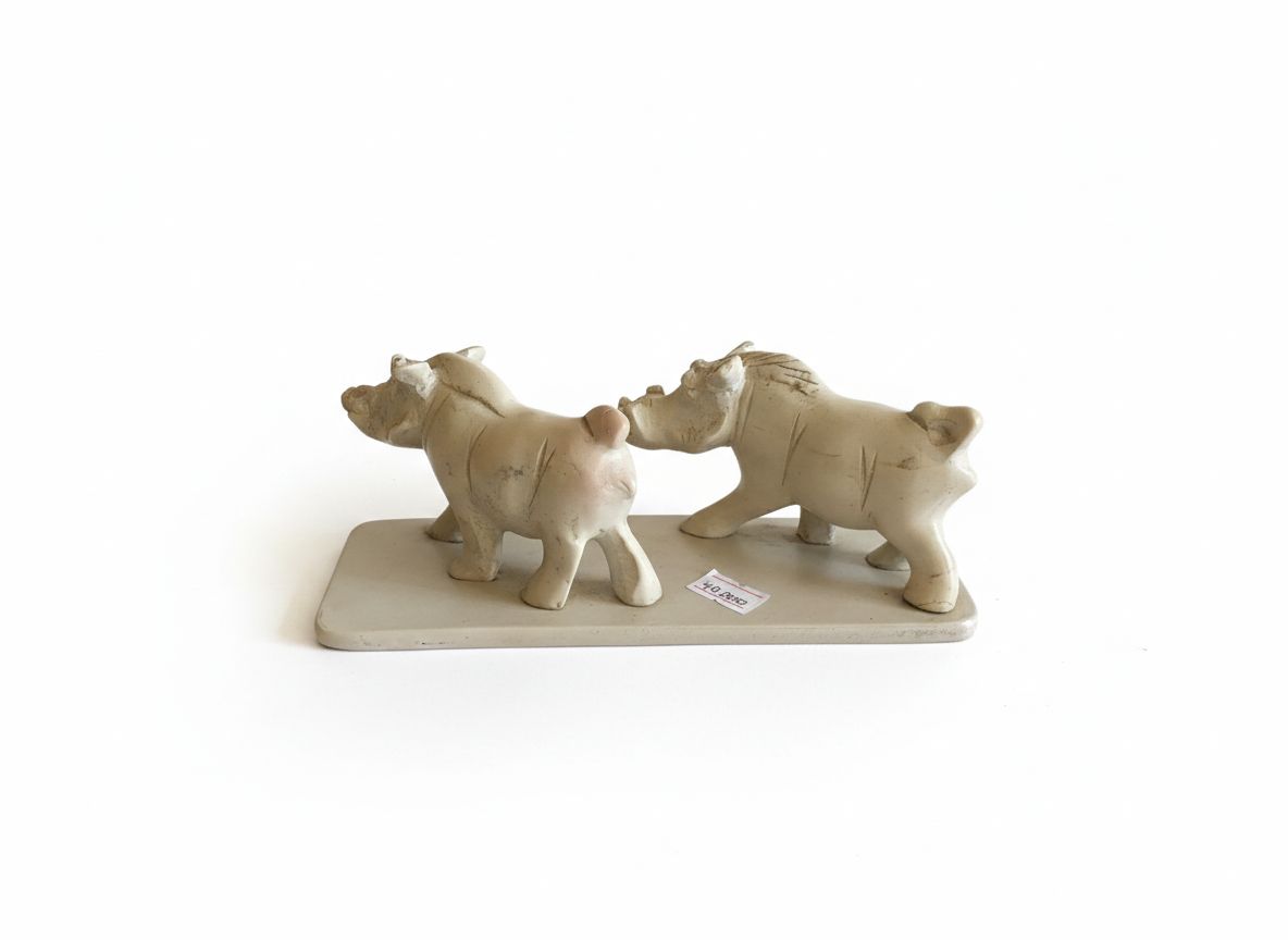 Twin Hippo Soapstone Sculpture