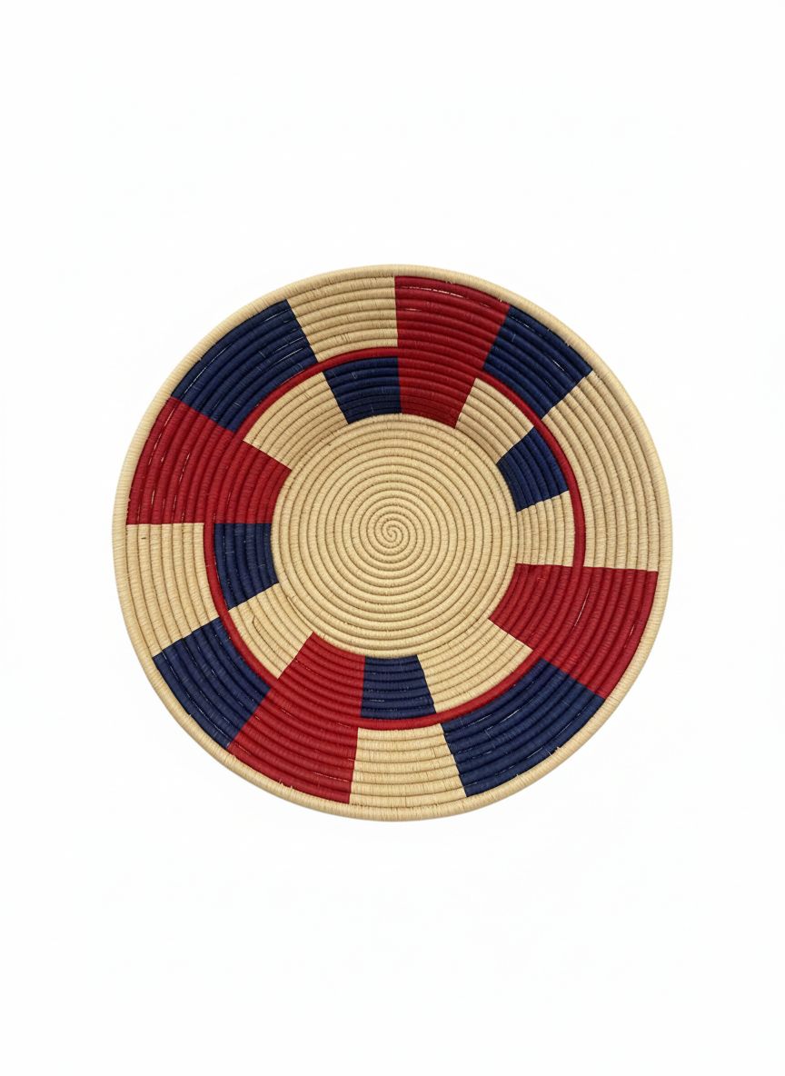 Handwoven Raffia Wall Basket - Geometric Design