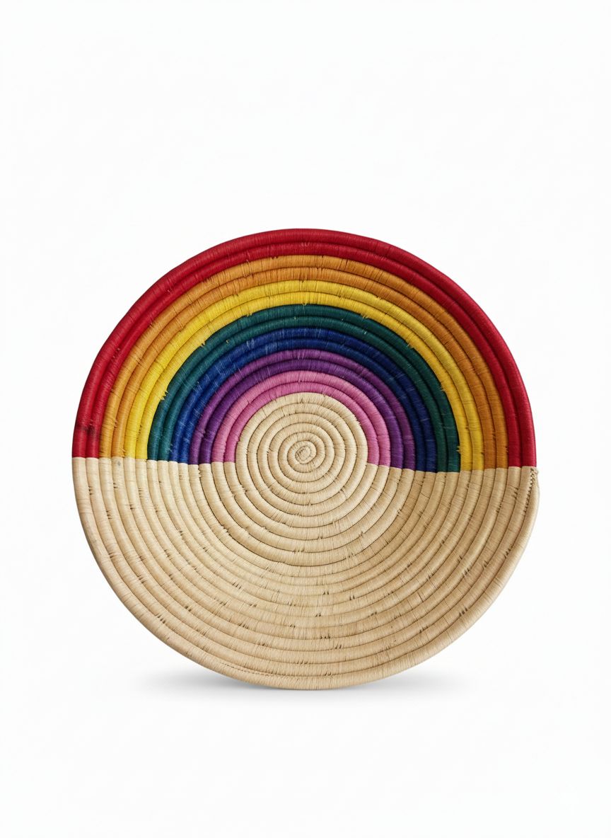Rainbow Raffia Woven Basket